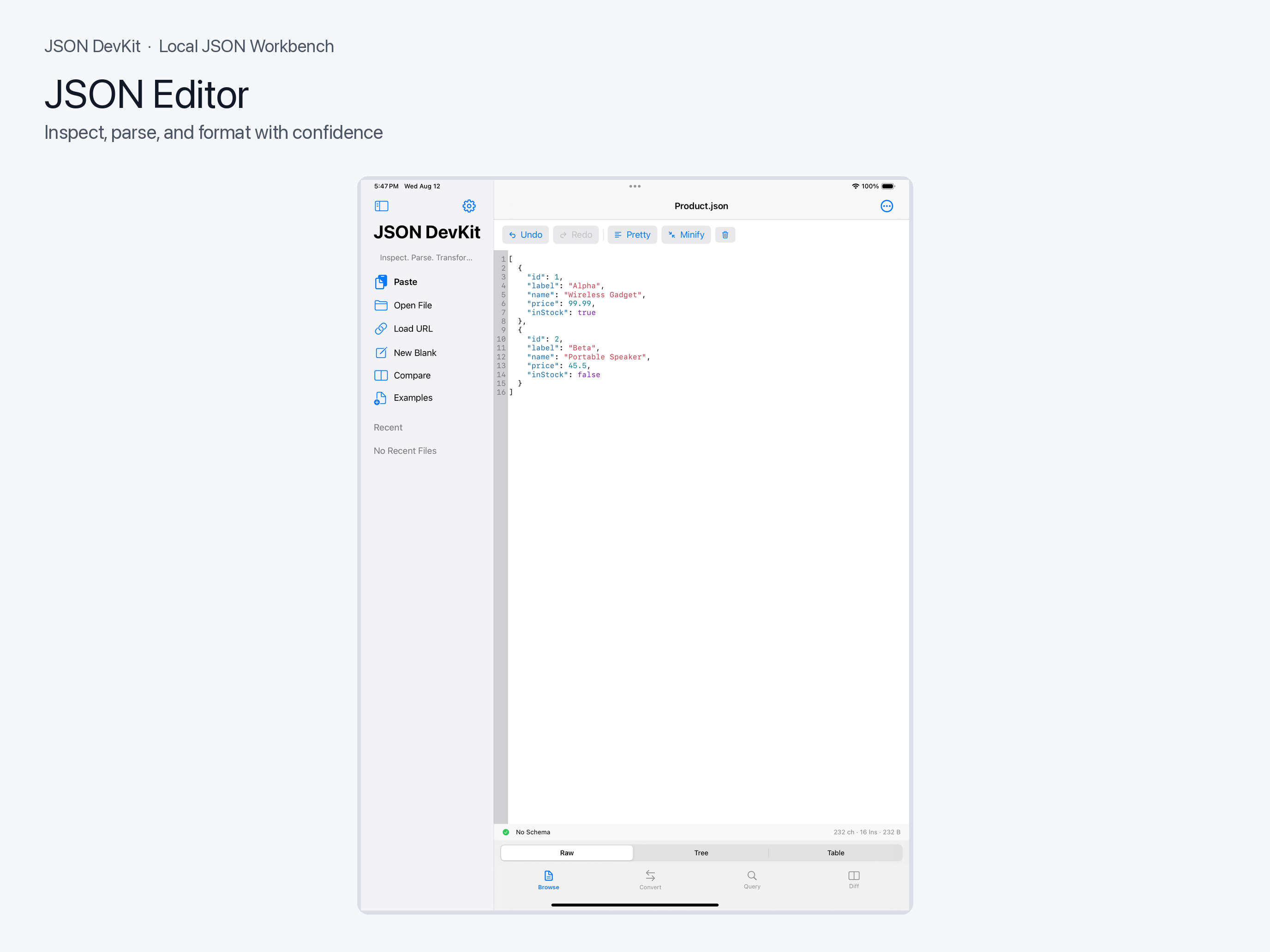 Editor workbench on iPad