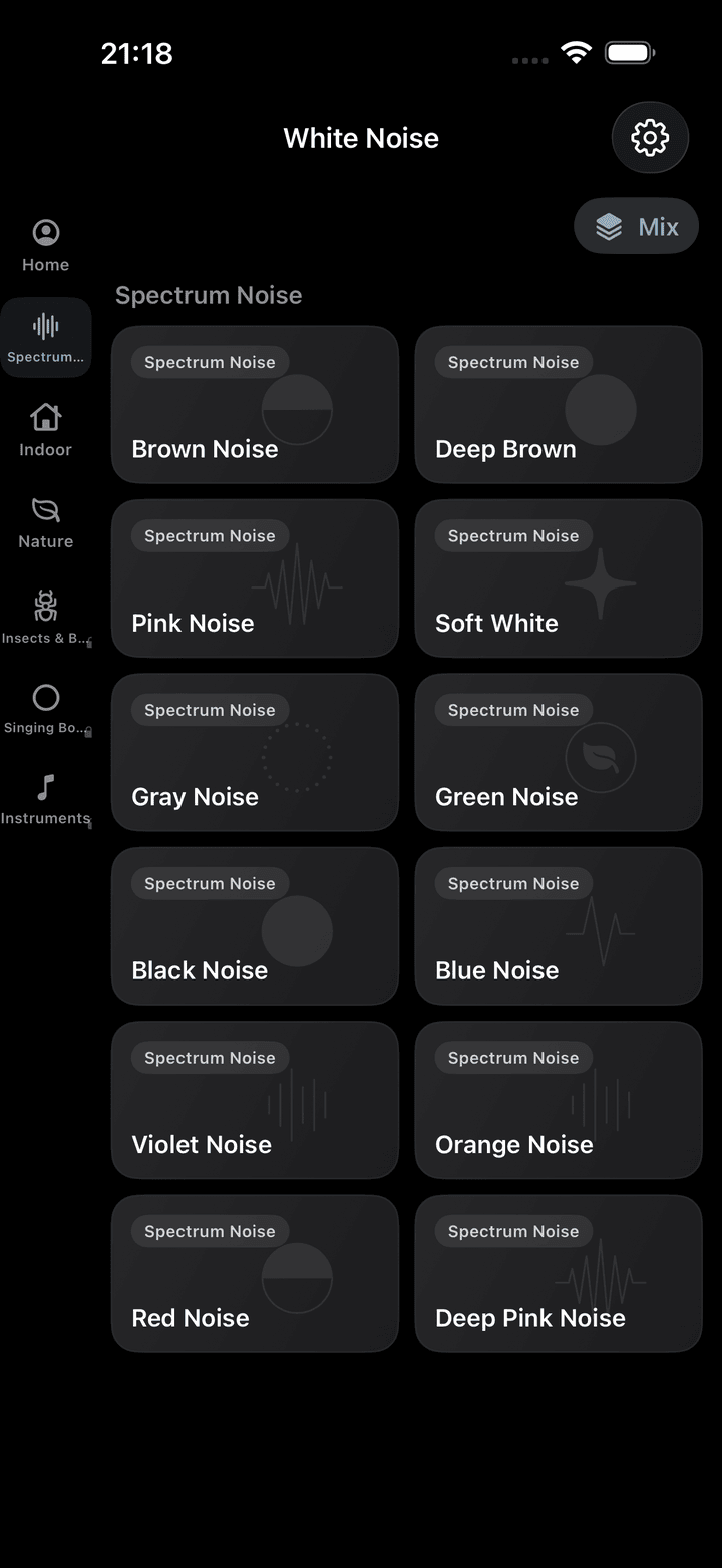 Six categories in the sidebar